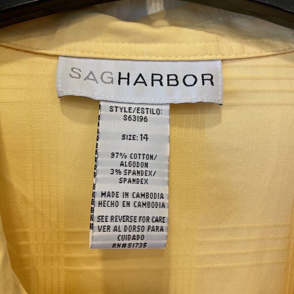Sag Harbor 3/4 Sleeve Blouse Zip Front Yellow Cotton Spandex Preppy Size 14 - Picture 2 of 9
